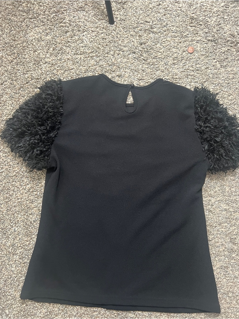 Black whimsy goth Pearl-Embellished Puff Sleeve Top - Picture 4 of 7